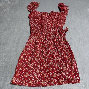Pretty Little Thing Dress Womens 10 Red‎ Ditsy Floral Print Sleeveless Shift